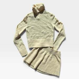 Naked Wardrobe Ivory Knit Turtleneck Sweater & Ribbed Mini Skirt Set | Womens M